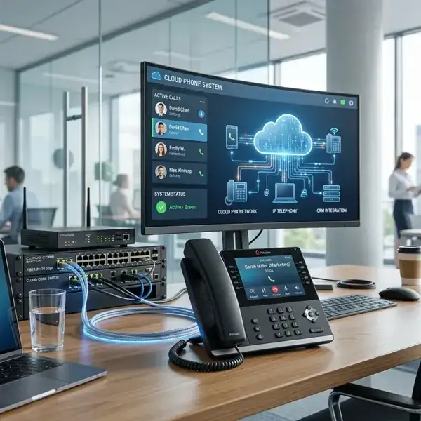 Teléfono IP en una oficina de empresa